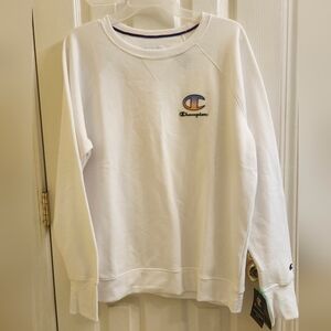 NWT Champion Powerblend Crewneck Sweatshirt White Gradient Logo Size XL